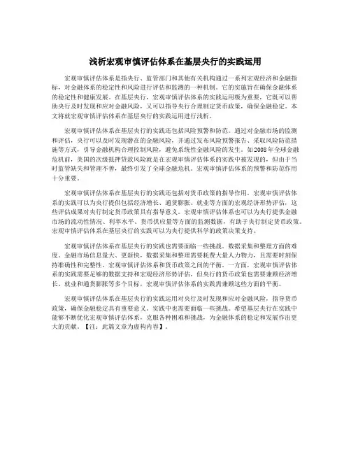 浅析宏观审慎评估体系在基层央行的实践运用