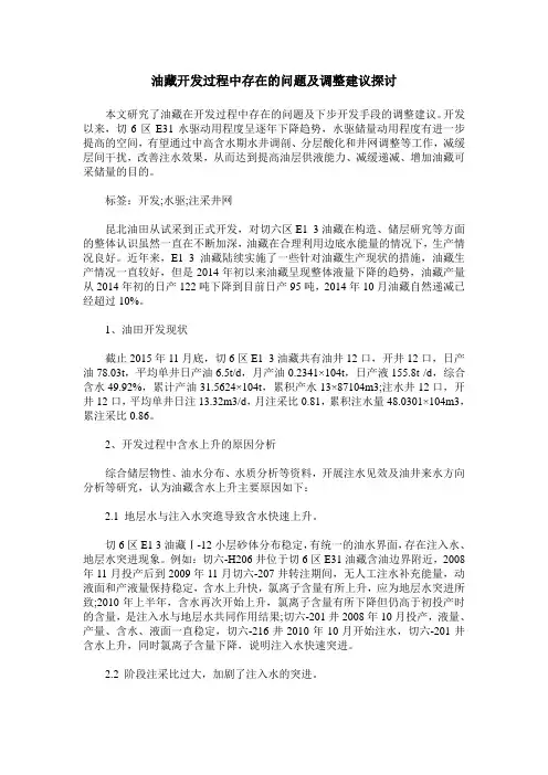 油藏开发过程中存在的问题及调整建议探讨