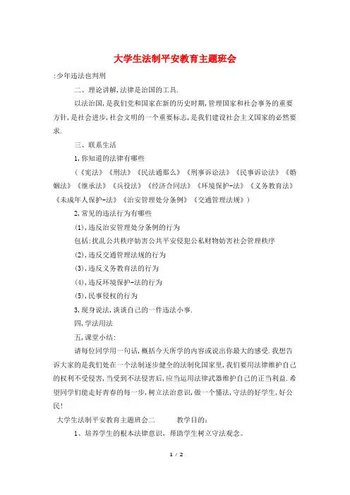大学生法制安全教育主题班会