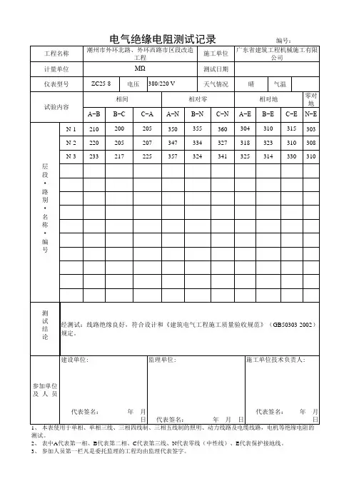 电气检验批质量验收记录