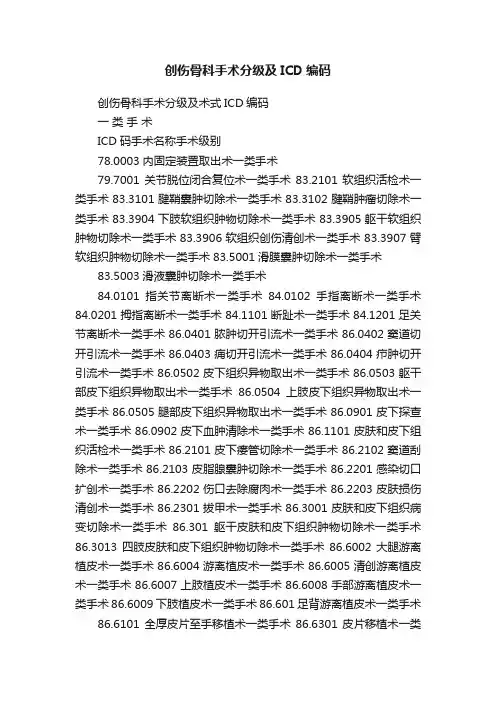 创伤骨科手术分级及ICD编码