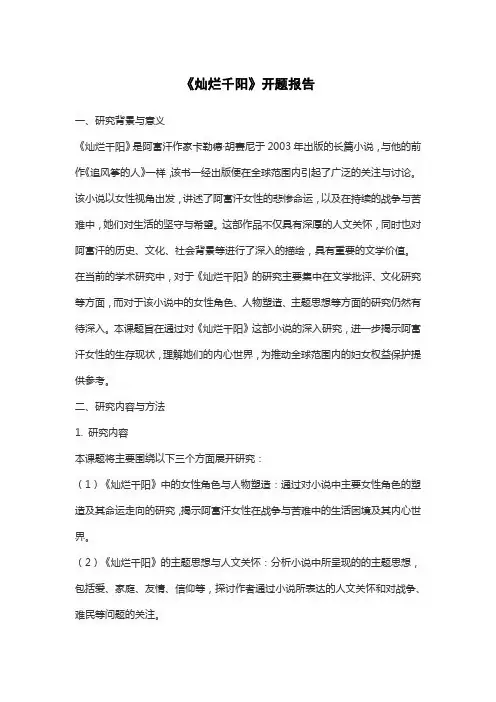 《灿烂千阳》开题报告