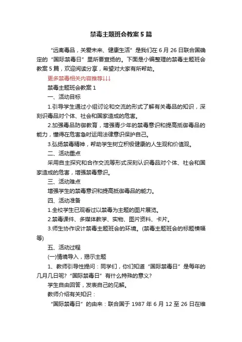 禁毒主题班会教案5篇