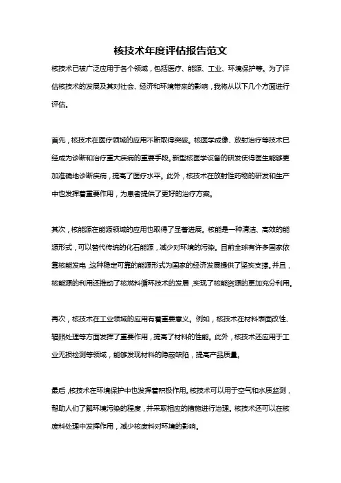 核技术年度评估报告范文