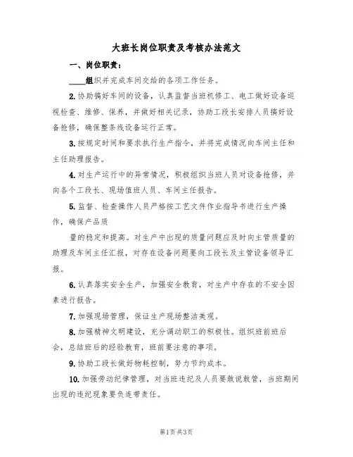 大班长岗位职责及考核办法范文(2篇)