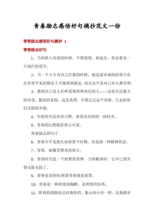 青春励志感悟好句摘抄范文一份