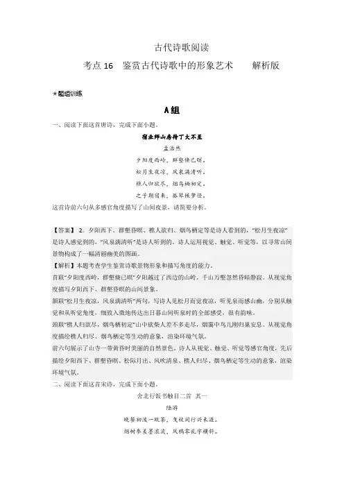 《三步复习方案》考点16 鉴赏古代诗歌中的形象艺术(题组训练)(解析版)-高考语文二轮复习(新高考)