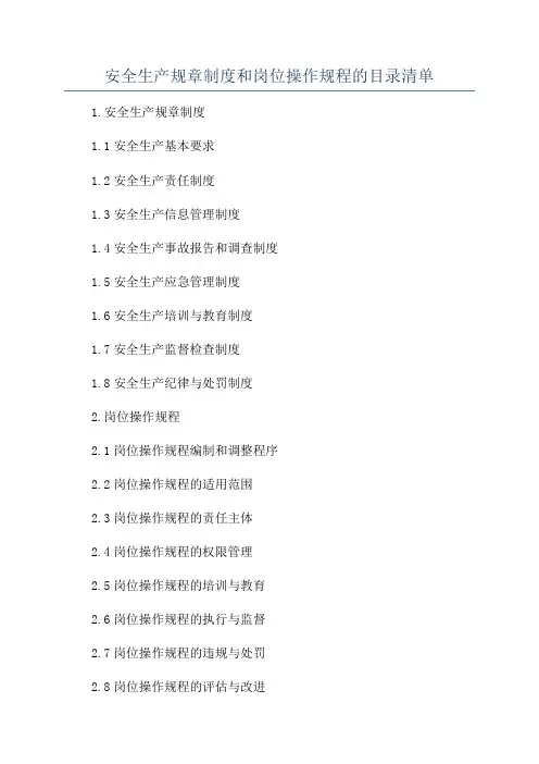 安全生产规章制度和岗位操作规程的目录清单