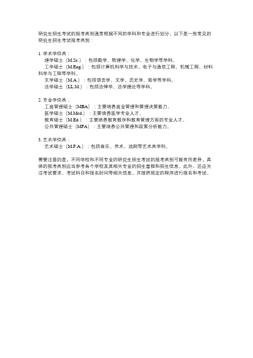 研究生招生考试报考类别