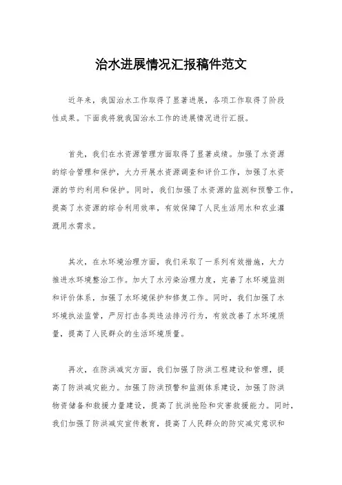 治水进展情况汇报稿件范文