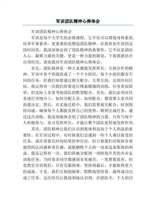 军训团队精神心得体会