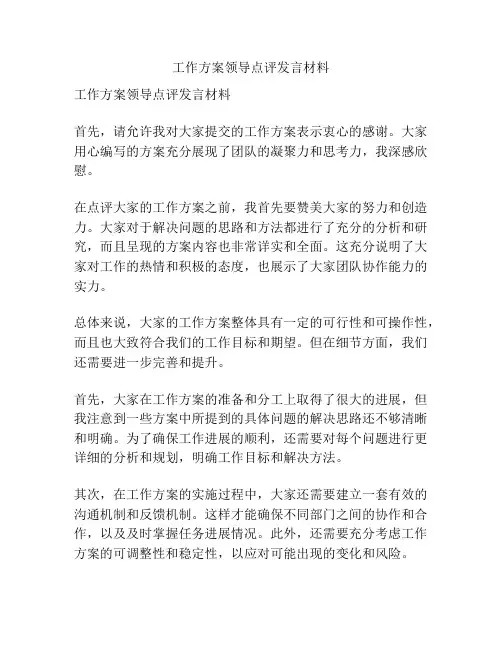 工作方案领导点评发言材料