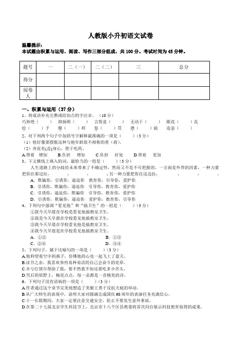 2014人教版小升初语文试卷
