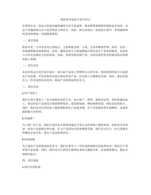我的家乡创业计划书范文