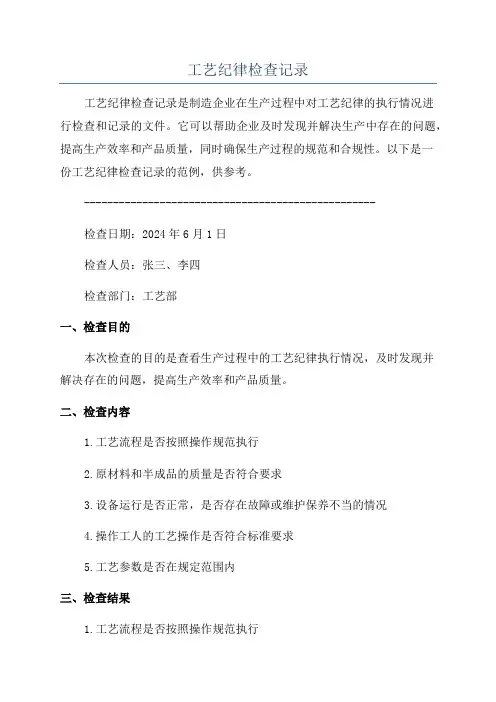 工艺纪律检查记录