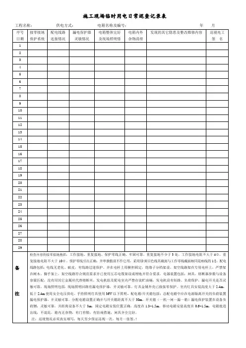 临时用电日常巡查记录表