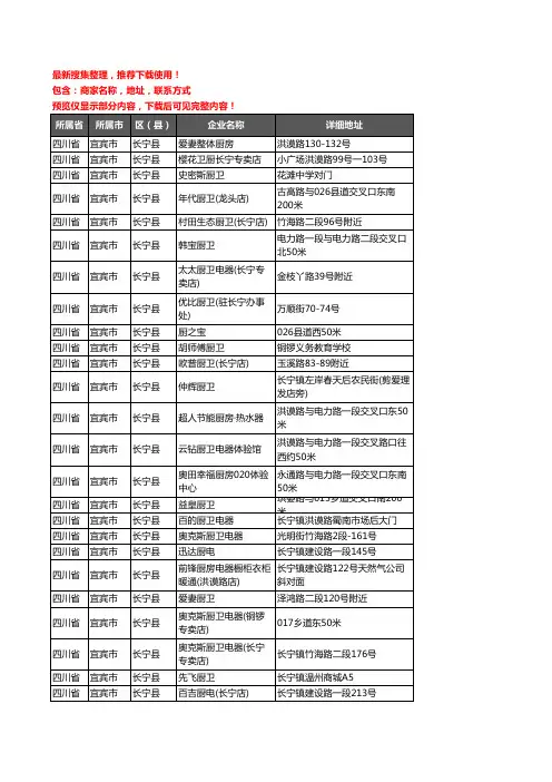 新版四川省宜宾市长宁县厨卫电器企业公司商家户名录单联系方式地址大全82家