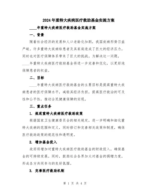 2024年重特大疾病医疗救助基金实施方案