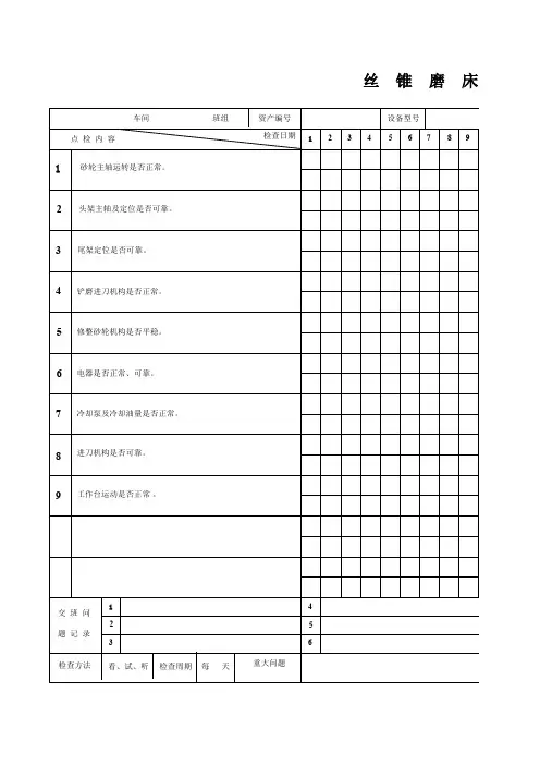 丝锥磨床日点检表 