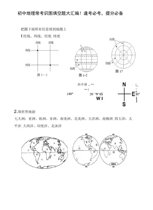 完整版初中地理常考识图填空题大汇编
