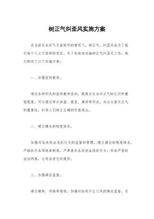 树正气纠歪风实施方案