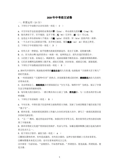 2020年中考语文试题及答案(word版) (32)