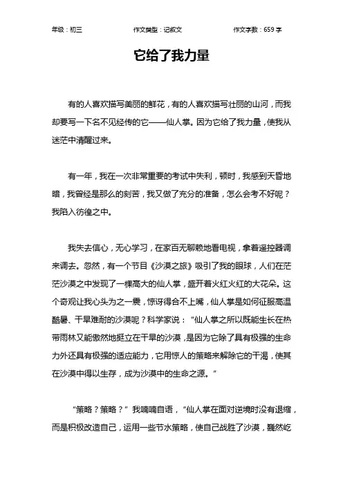 它给了我力量作文【初中初三700字】