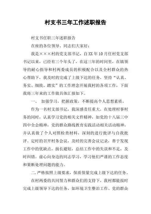村支书三年工作述职报告