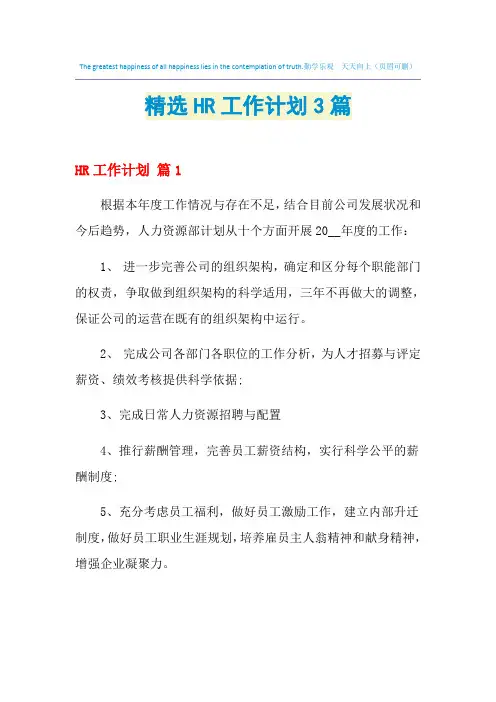 2021年精选HR工作计划3篇