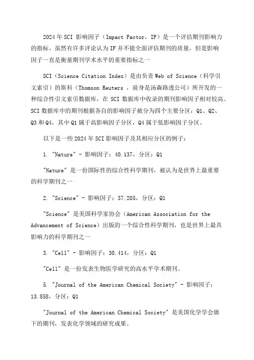 2024年SCI影响因子及分区