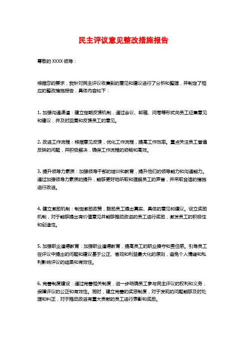 民主评议意见整改措施报告