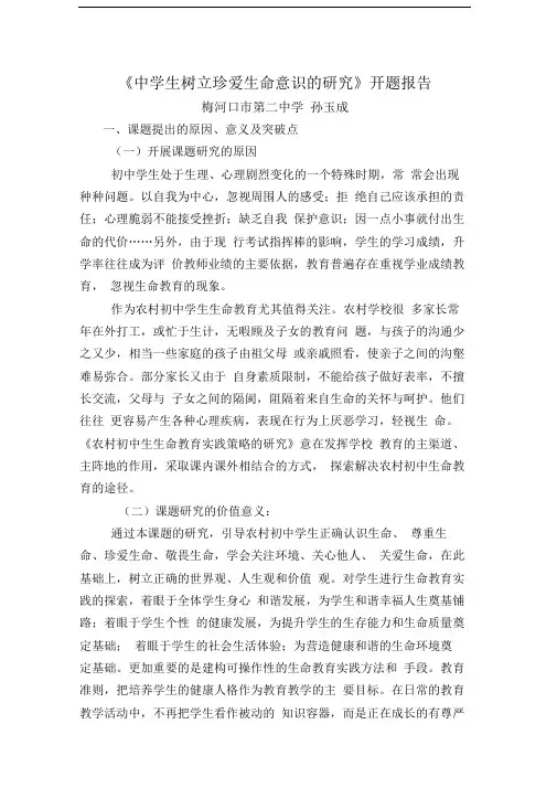 生命教育开题报告