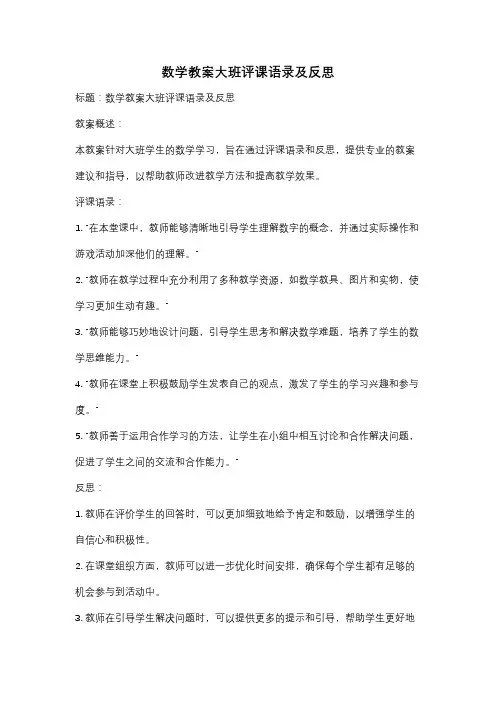 数学教案大班评课语录及反思