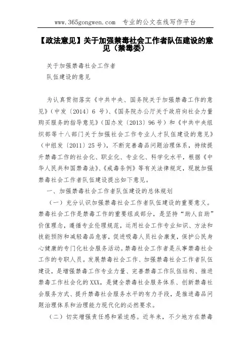 【政法意见】关于加强禁毒社会工作者队伍建设的意见(禁毒委)