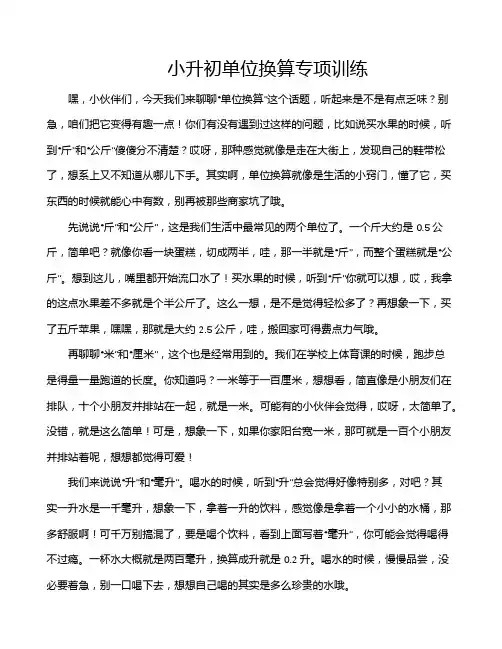 小升初单位换算专项训练
