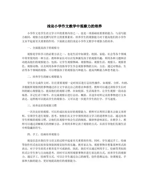 浅论小学作文教学中观察力的培养