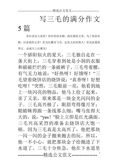 写三毛的满分作文5篇_0