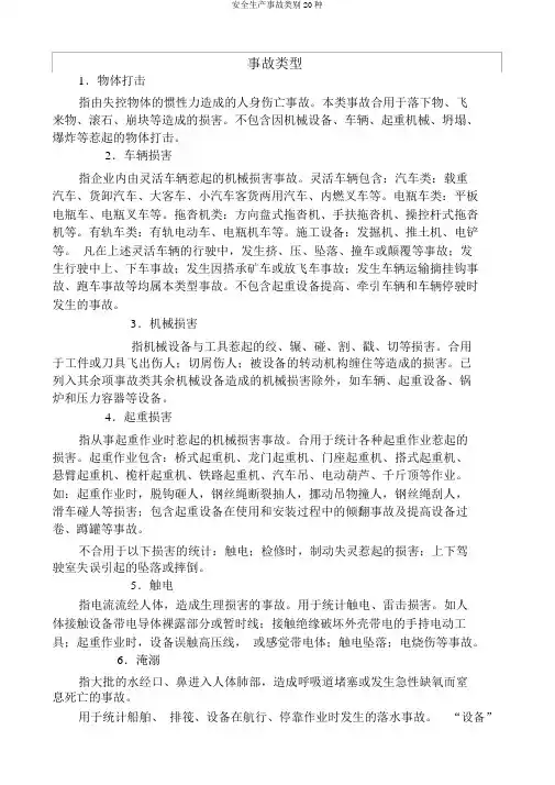安全生产事故类别20种