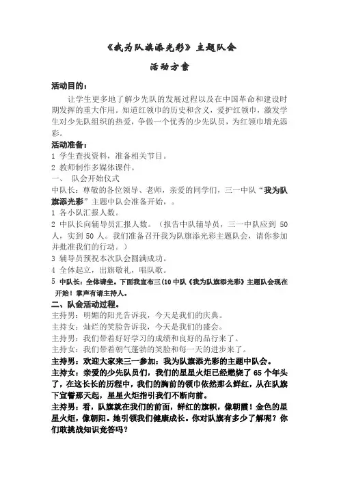 我为队旗添光彩活动方案