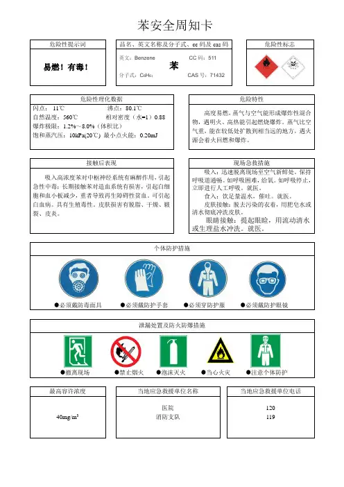 粗苯安全周知卡