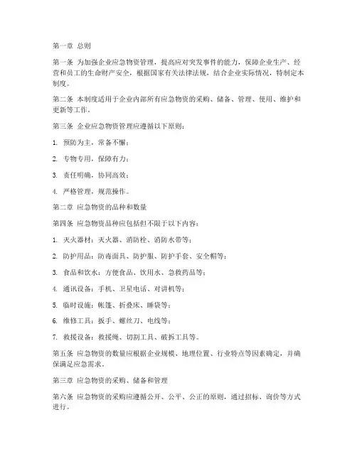 企业应急物资管理制度模板