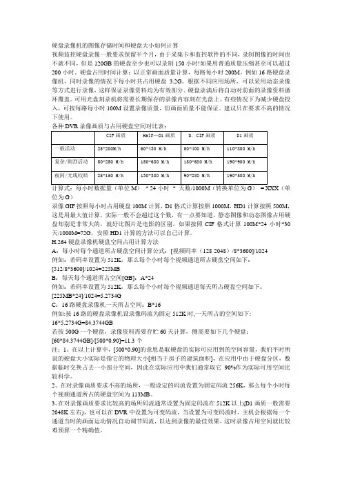 硬盘录像机硬盘空间占用计算方法