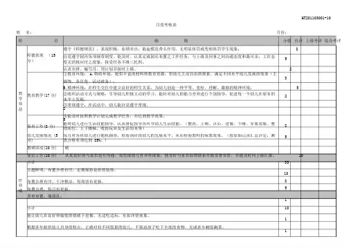 幼儿园月度绩效考核表最新