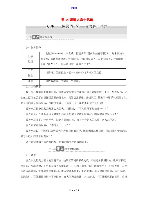 高中语文 第四专题 第14课 谏太宗十思疏教学案 苏教版必修3-苏教版高一必修3语文教学案