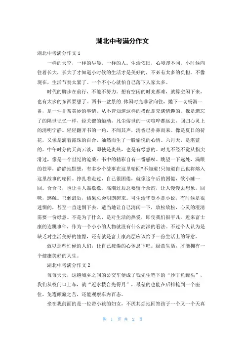 湖北中考满分作文