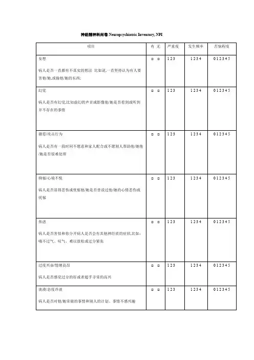 NPI神经精神科问卷