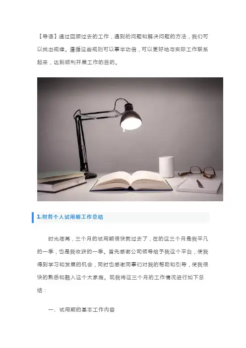 财务个人试用期工作总结【5篇】