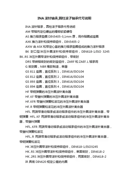 INA滚针轴承,圆柱滚子轴承代号说明