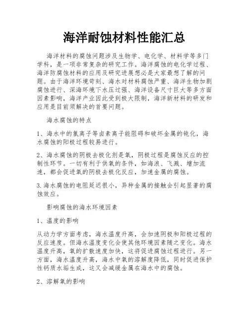 海洋耐蚀材料性能汇总