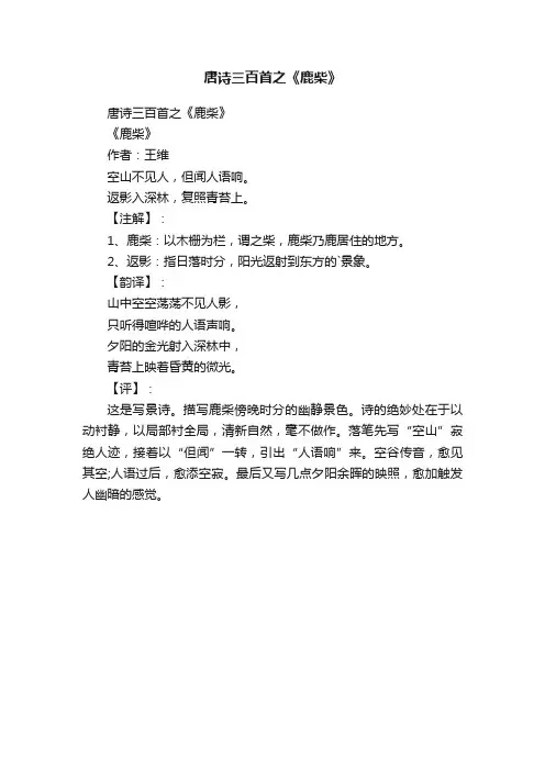 唐诗三百首之《鹿柴》